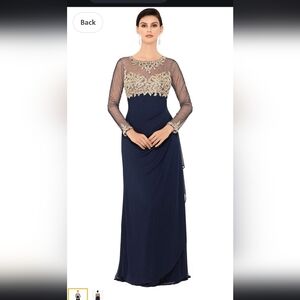 Xscape 16 16w Petite "Noah" Long Sleeve Sheer Matte Jersey Ruched Back Dress